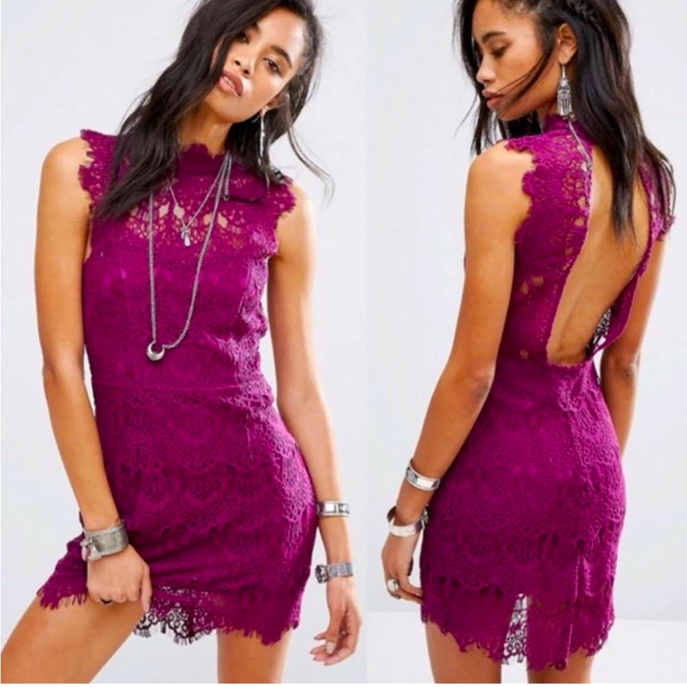 NWT Intimately Free People Sz L Magenta Lace Dress